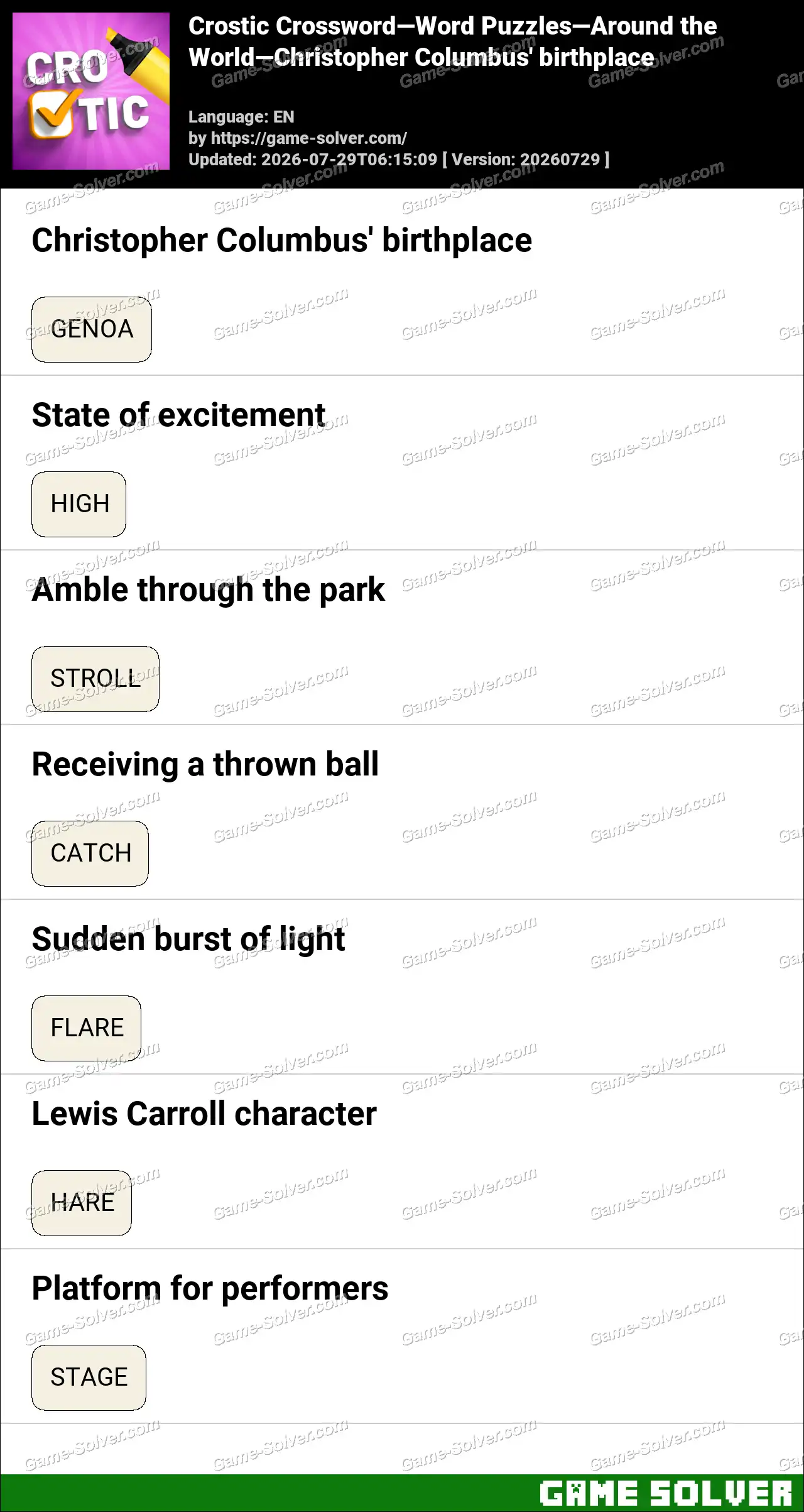 Crostic Crossword-Word Puzzles-Around the World-Christopher Columbus’ birthplace